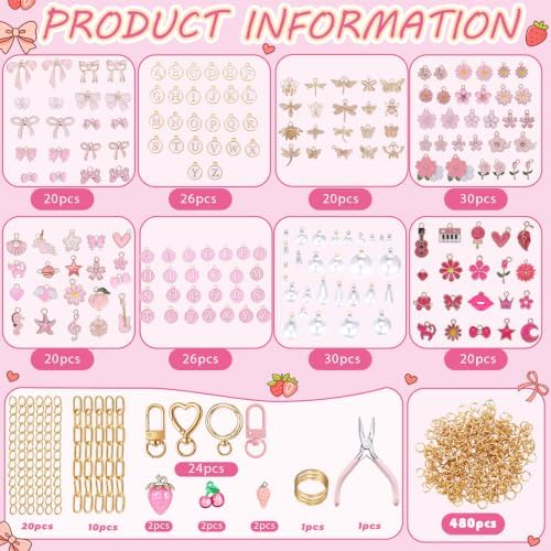 Highergo 734 Pcs Strawberry Charms Lip Gloss Keychain Making Kit DIY Craft