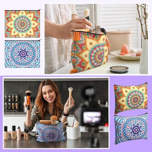 Eccliy 20 Pcs Mandala Makeup Bag Cosmetic Bag Canvas Gifts Colorful Mandala Themed Accessories for Girls Toiletry Pouch with Zipper for Women Party Shopping Home Travel, 9 x 7 Inch