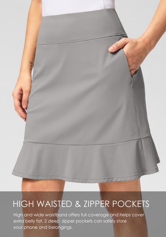 Viodia 20" Knee Length Skorts Skirts for Women with Pockets High Waisted Athletic Tennis Golf Skort for Casual Summer