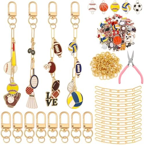 Tondiamo 266 Pcs Football Keychain Making Kit Gold DIY Keychain Craft Gift
