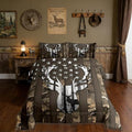 Camo American Flag Full Size Comforter Sets for Kids,Deer Antlers Brown Camouflage Bedding Flags for Room Teens,Wild Animal Hunting Farm Branches Leaves Stars Stripes USA Flag Down Comforter