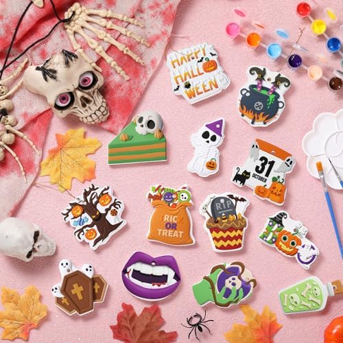 Seenelling 24 Sets DIY Painting Kits Paint Your Own Ceramics Monsters Ghost Unpainted Plaster Statues Arts and Crafts with Brush, Lanyard for Classroom Kid DIY Paint Craft Kit(Fun)