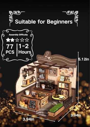 Country Cafe DIY Book Nook Kit for Adults - 3D Wooden Puzzle Miniature House with Furniture, Collectible Shelf Insert, Home Library Decor Gift