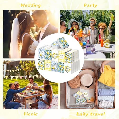 Outus 50 Pack Capri Lemons Party Favor, Travel Size Pocket Tissues