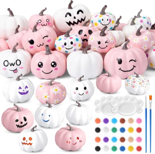 50 Pcs DIY Pumpkin Painting Kit for Fall Halloween 42 Foam Pumpkins Crafts