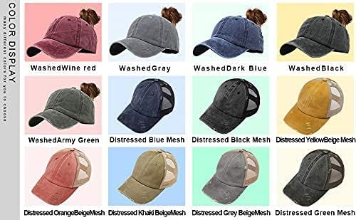 Criss Cross Hat Washed Distressed Baseball Cap Ponytail Hat High Messy Bun Ponycap for Women
