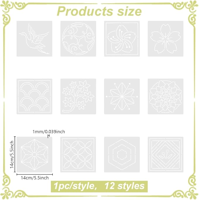 FREEBLOSS Sashiko Embroidery Stencils Sashiko PET Stencil Flowers Embroidery - Image 2