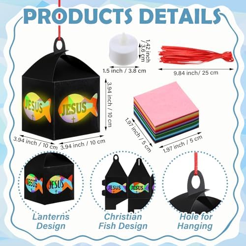 Simgoing 12 Set Christian Fish Lantern DIY Faith Jesus Tissue Paper Craft
