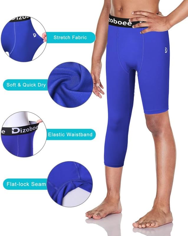 Youth Boys Compression Pants One Leg 3/4 Athletic Leggings for Sports Kids Basketball Tights Football Baseball Pants