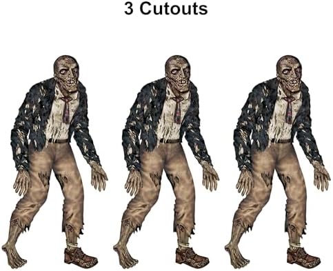Beistle Jointed Zombie Cutouts – 3 Pack, Life-Size Undead Decorations, Creepy Halloween Wall Décor, Poseable Horror Figures, Scary Party Supplies, Full Body Display Accents, Graveyard Scene Props, 6'