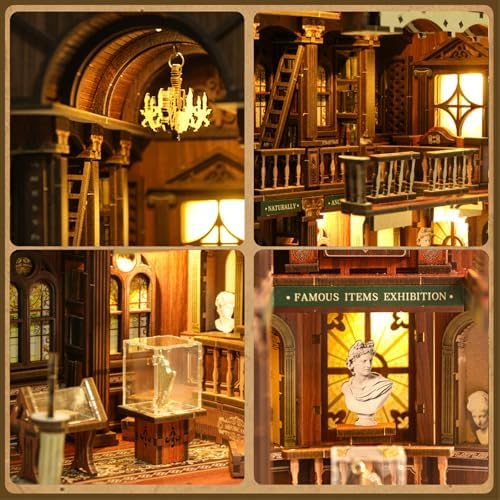 Philosophical Library Book Nook DIY Kit - 3D Wooden Bookshelf Insert with LED Lights, Vintage Study Room Decor for Adult