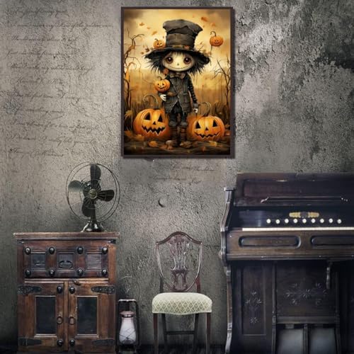 Halloween Paint by Numbers for Adults with Framed Canvas-with Wooden Easel,Paint by Numbers Kits Framed Canvas,DIY Acrylic Oil Painting Kits with Brushes Nice Gift Box for Home Wall Decor(12x16 Inch)
