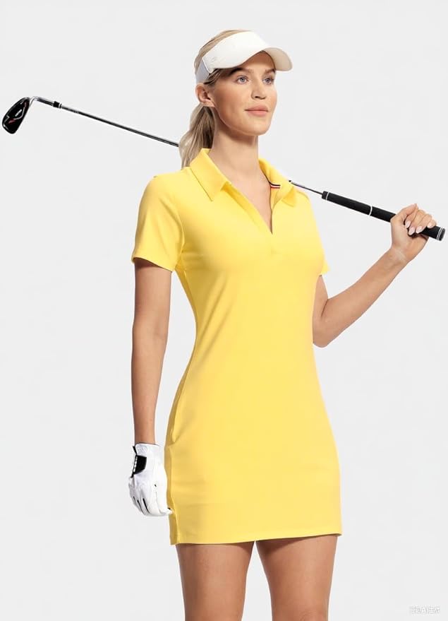 Hiverlay Golf Dresses for Women with Shorts and Pockets, V-Neck Short Sleeve Tennis Dress, Workout Athletic Dresses