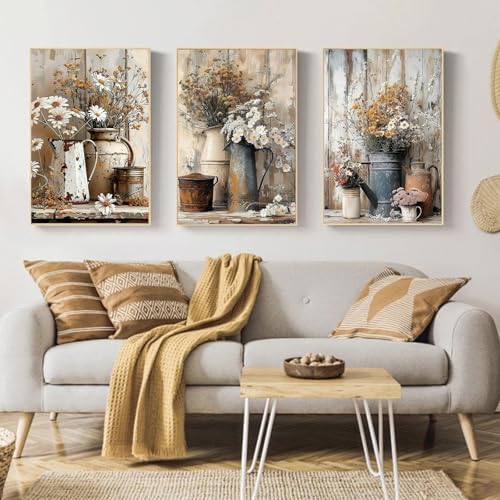 Mandun Farmhouse Paint by Numbers Kit for Adults,3 Pack, 7.8x11.8 inch