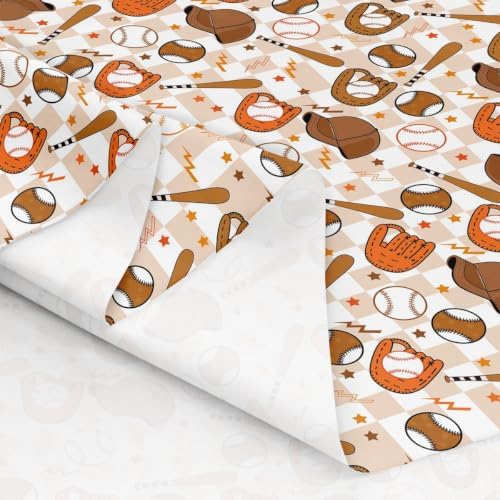 Brown Buffalo Plaid Baseball Cap Upholstery Fabric for Chairs | Baseball Bat Glove Outdoor Fabric by The Yard 362"x63", Ball Game Sports Competitive Games Stars Softball Landscape Fabric