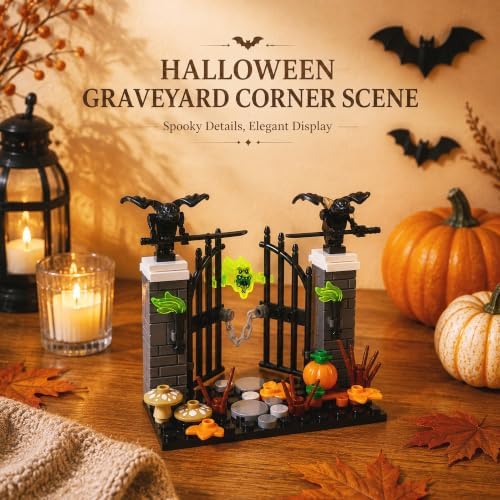 Halloween Graveyard Center Gate Building Blocks Set, 86 PCS Gothic Entry
