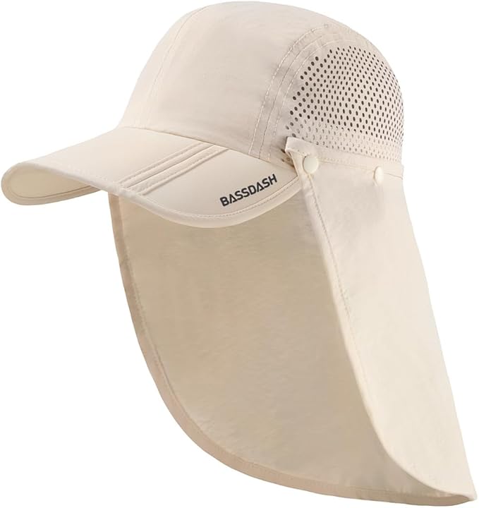 BASSDASH UPF 50+ Foldable Fishing Hat Baseball Cap with Removable Neck Flap Portable for Men Women Golf Hiking
