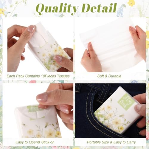Outus 50 Pack Flower Travel Size Pocket Tissues, 400 Sheet Total