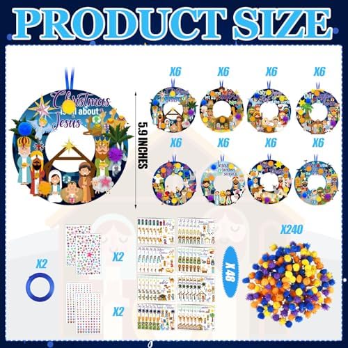 Hollowfly 48 Set Christmas Nativity DIY Wreath Craft Kits Xmas Activities