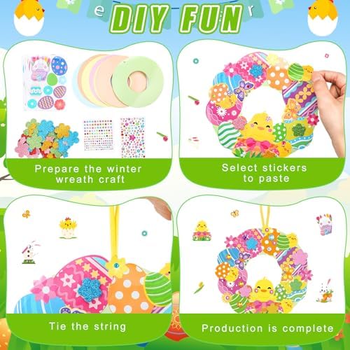 Hollowfly 48 Sets Easter Wreath Craft Kits, 8 Paper Designs with Stickers