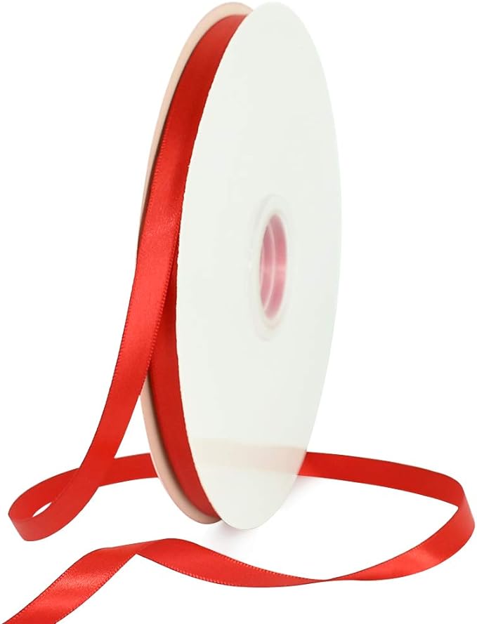 TONIFUL 3/8 Inch x 100yds Red Satin Ribbon Thin Solid Fabric Ribbons Roll by TONIFUL