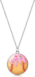 Baseball Pendant Necklace, Adjustable Baseball Game Day Drip Necklace for Men Women Fan Lovers Coach Team