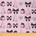 Happy Halloween Fabric by The Yard,Cartoon Ghost Pumpkin Soft Polyester No Stretch Fabric,Coquette Bowknot Decorative Fabrics,Pink Black Crafts & Sewing Supplies,1 Yard,36" Lx59 W