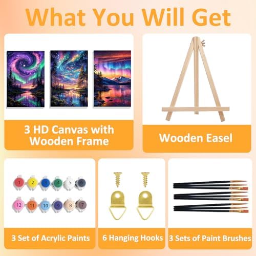 Mandun Aurora Paint by Numbers Kit for Adults, 3 Pack, 7.8x11.8 inch