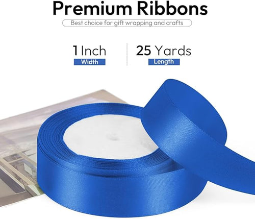 1 Inch 25 Yards Satin Ribbon Royal Blue, Solid Color Fabric Ribbon - Image 2