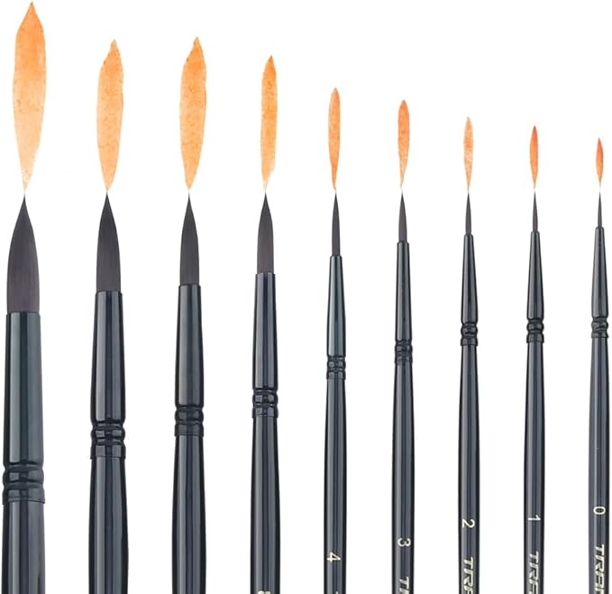 Transon Round Paint Brush Set 9pcs Synthetic Sable Hair - Image 5