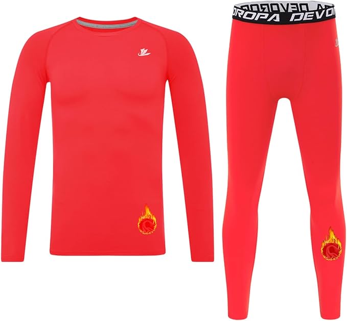 DEVOROPA Youth Boys Compression Thermal Shirt Long Sleeve Kids Fleece Baselayer Soccer Baseball Undershirt Slim/Regular/Husky
