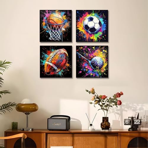 Mandun 4 Pack Ball Paint by Numbers Kit for Kids, with Frame, 7.8x7.8 inch