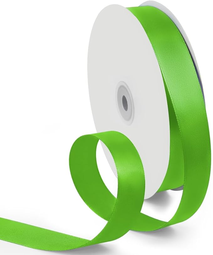1 Inch 100 Yards Satin Ribbon Apple Green, Solid Color Fabric Ribbon by HimBen