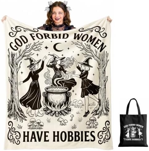 Witchy Gifts for Women Halloween Throw Blanket with Gothic Tote Bag