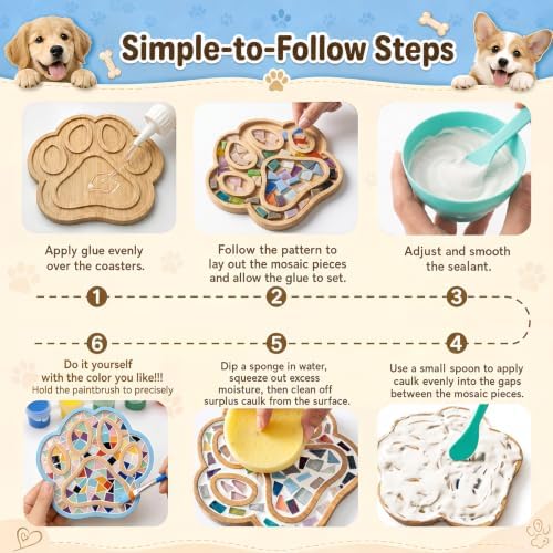 luperasol DIY Dog Paw Mosaic Tiles for Crafts, Mixed Color, 6 PCS