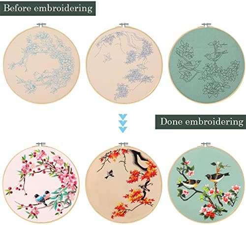 Santune 3 Pack Embroidery Kit for Adults Cross Stitch Kits for Beginners with Bird Patterns,3 Instructions,1 Hoop,Threads and 6 Needles,Hand Needlepoint Sets for Women