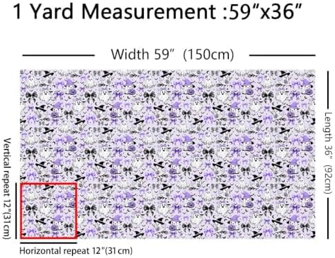 Halloween Ghost Decorations Bow Upholstery Fabric for Chairs | Halloween Bats Outdoor Fabric by The Yard 181"x63", Gothic Pumpkin Lantern Moon Spooky Spider Web Sugar Skull Landscape Fabric,Purple