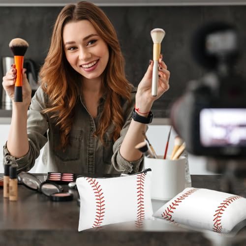 Eccliy 20 Pcs Baseball Makeup Bags Bulk Baseball Mom Gifts Sport Bags for Snacks Sport Goodie Pouch with Zipper Travel Canvas Gifts for Women Players Teams Lover Birthday Decorations