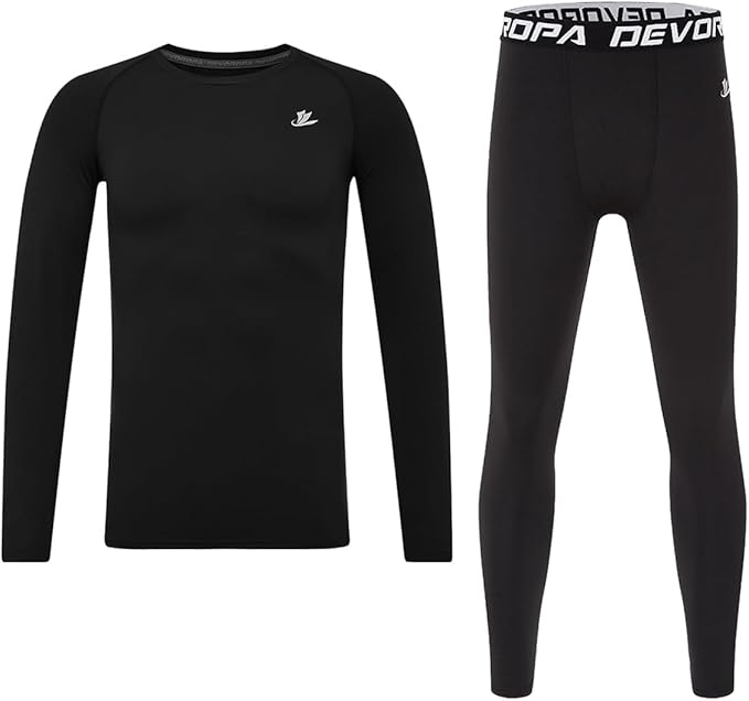 DEVOROPA Youth Boys Compression Thermal Shirt Long Sleeve Kids Fleece Baselayer Soccer Baseball Undershirt Slim/Regular/Husky