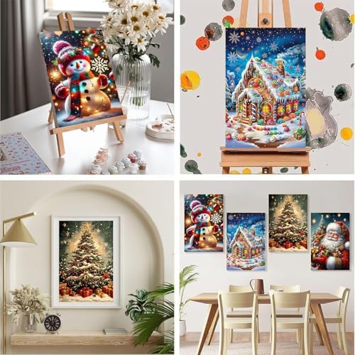 Christmas Paint by Numbers for Adults with Framed Canvas - Wooden Easel