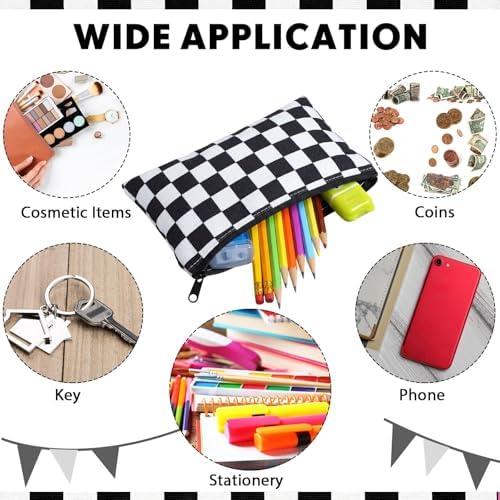 Eccliy 20 Pcs Checkered Makeup Bag Checkered Cosmetic Bag Canvas Gifts Accessories for Women Toiletry Pouch with Zipper Gift Bags for Team Party