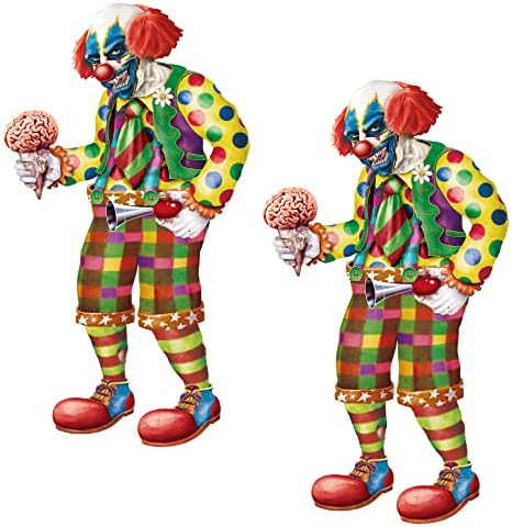Beistle 2-Count Jointed Zombie Clowns, Halloween Scary Clown for Parties, Special Events Prop for Haunted House, Zombie Clowns Standing Cutout, 5’6”