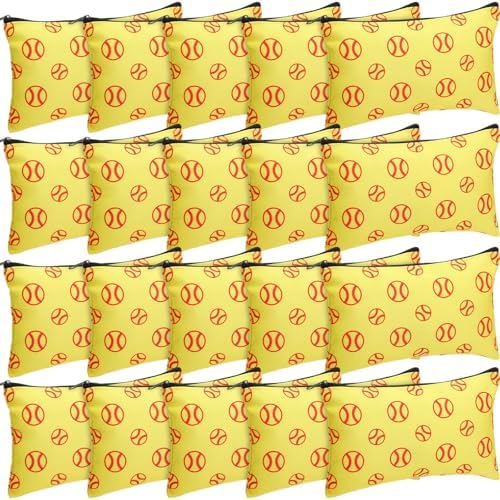 Eccliy 20 Pcs Softball Makeup Bags Bulk Sport Team Gifts Softball Cosmetic Bag Accessories for Women Toiletry Zipper Pouch Travel Canvas Gifts Stuff for Party Team Players Lover