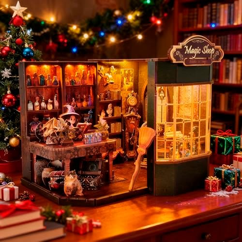 Magic Shop Book Nook Kit - DIY Miniature House Dollhouse Kit for Adult and Teens, Tiny House Bookshelf Decor 3D Wooden Puzzle with LED Lighting, Gifts for Family, Friends (Magic Shop)