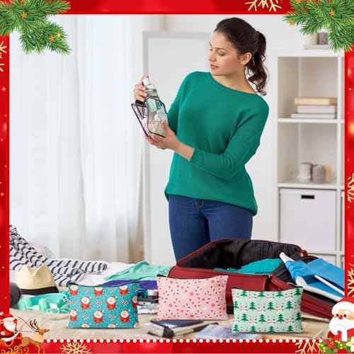 Meanplan 24 Pcs Christmas Makeup Bags Bulk, Cosmetic Pouches for Women