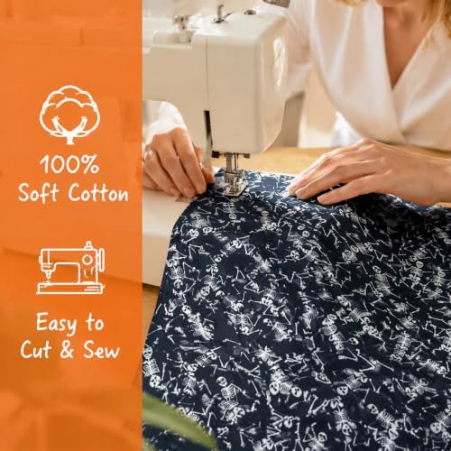 12Pcs Halloween Cotton Fabric Bundles, 20x20 Inch Halloween Sewing Fabric Squares Pumpkin Ghost Bat Printed Cloth for DIY Quilting Craft Decor