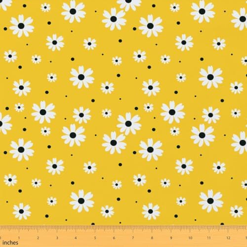Daisy Flowers Upholstery Fabric for Chairs Rustic Outdoor Fabric by The Yard 109"x63", Yellow Boho Floral Kawaii Cute Flower DIY Craft Hobby Polyester Fabric