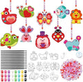 Dunzoom 30 Pack Valentine's Day Suncatcher Craft Kits for Classroom Exchange - DIY Pink Heart Paint Art Set - Bulk Valentines Party Favors Gifts, Non-Candy Activity, Window Ornaments Decor