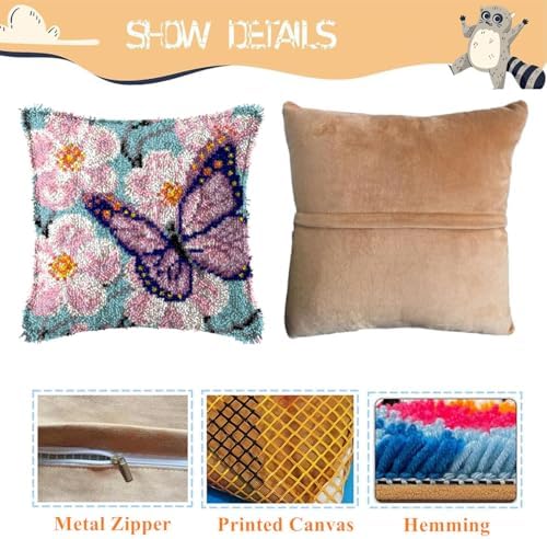Butterfly in Flowers Latch Hook Kits for Adults Beginners, 17“ X 17"