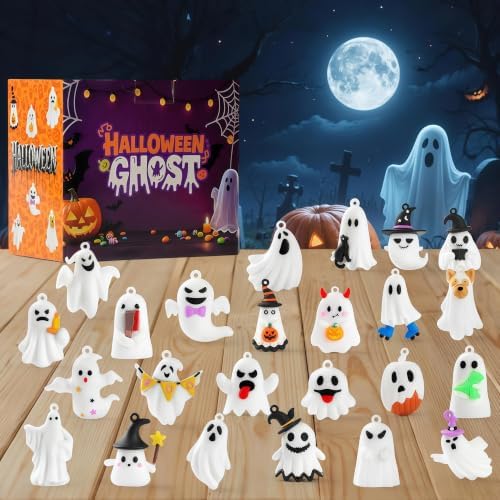 Ghost Figures 24 Pcs, Halloween Ghost Doll, 1.6" Mini Figures